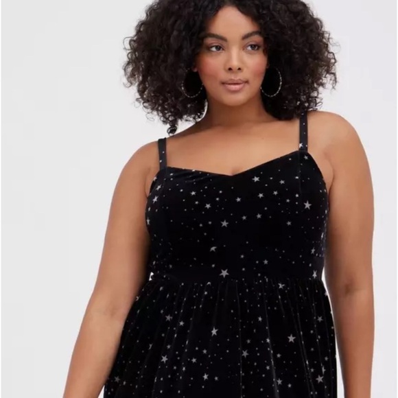 Torrid Black Stretch Knit Velvet Silver Star Print Midi Dress 00 M/L - Picture 6 of 10